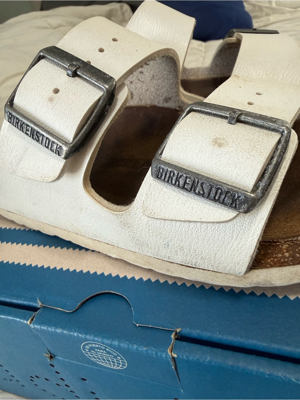 Birkenstock White Two-Strap women’s  Sandal with Metal Buckles